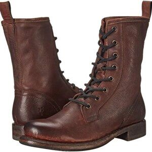 Frye Jenna Leather Combat Boot Dark Brown Stone Antiqued 9.5 B Classic Punk